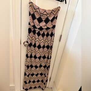Daniel Cremieux Strapless Black and Cream Dress Paisley Geo Print Maxi size S